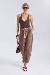 Flocked Pull-On Barrel Jeans – Chestnut