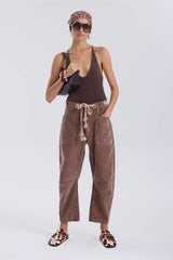 Flocked Pull-On Barrel Jeans – Chestnut