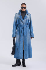 Oversized Denim Trench Coat - Vintage Washed