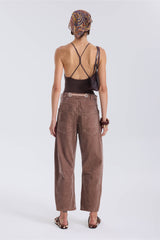 Flocked Pull-On Barrel Jeans – Chestnut