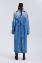 Oversized Denim Trench Coat - Vintage Washed