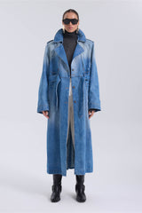 Oversized Denim Trench Coat - Vintage Washed