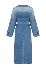 Oversized Denim Trench Coat - Vintage Washed