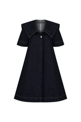 Denim Mini Dress with Oversized Collar