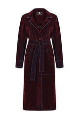 Flocked Denim Trench Coat - Red