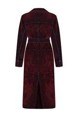 Flocked Denim Trench Coat - Red