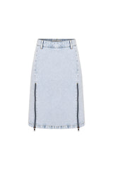 Denim Pencil Skirt with Front Slit - Light Blue
