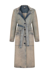 Flocked Denim Trench Coat - Vintage Wash