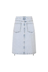 Denim Pencil Skirt with Front Slit - Light Blue