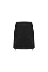 Denim Mini Skirt with Zipper Detail - Black