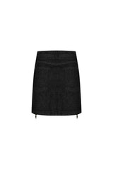 Denim Mini Skirt with Zipper Detail - Black