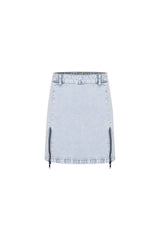 Denim Mini Skirt with Zipper Detail - Light Blue