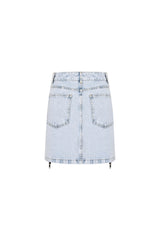Denim Mini Skirt with Zipper Detail - Light Blue