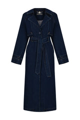 Oversized Denim Trench Coat - Indigo Wash
