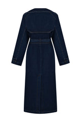 Oversized Denim Trench Coat - Indigo Wash