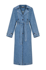 Oversized Denim Trench Coat - Classic Washed