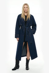 Oversized Denim Trench Coat - Indigo Wash
