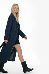 Oversized Denim Trench Coat - Indigo Wash