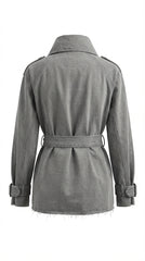 Denim Belted Short Trench Jacket - Gray