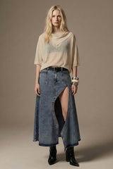 Denim Maxi Skirt with High Slit