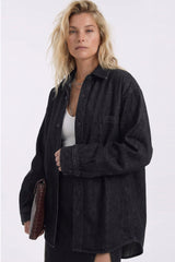 Denim Pencil Skirt with Front Slit - Black