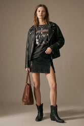 Denim Mini Skirt with Zipper Detail - Black