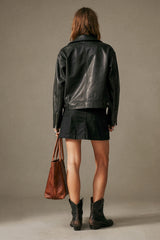 Denim Mini Skirt with Zipper Detail - Black