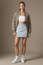Denim Mini Skirt with Zipper Detail - Light Blue