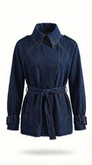 Denim Belted Short Trench Jacket - Indigo