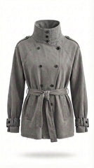 Denim Belted Short Trench Jacket - Gray