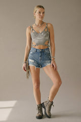 Structured Cut-Out Corset Top- Gray