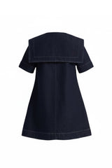 Denim Mini Dress with Oversized Collar