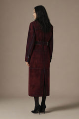 Flocked Denim Trench Coat - Red