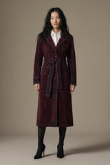 Flocked Denim Trench Coat - Red