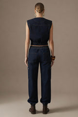 Denim Cargo Set with Cropped Vest