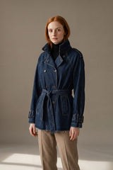 Denim Belted Short Trench Jacket - Indigo