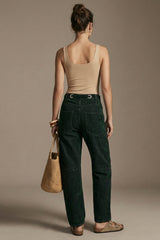 Flocked Pull-On Barrel Jeans – Green