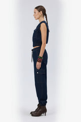 Denim Cargo Set with Cropped Vest