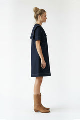 Denim Mini Dress with Oversized Collar