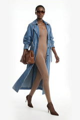 Oversized Denim Trench Coat - Classic Washed