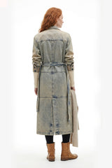 Flocked Denim Trench Coat - Vintage Wash