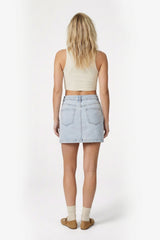 Denim Mini Skirt with Zipper Detail - Light Blue