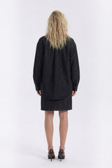 Denim Pencil Skirt with Front Slit - Black