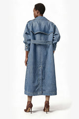 Oversized Denim Trench Coat - Classic Washed