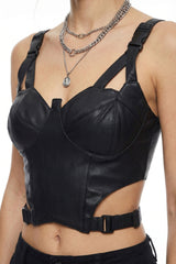 Structured Cut-Out Corset Top- Black