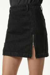 Denim Mini Skirt with Zipper Detail - Black