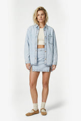 Denim Mini Skirt with Zipper Detail - Light Blue