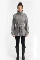 Denim Belted Short Trench Jacket - Gray