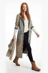 Flocked Denim Trench Coat - Vintage Wash