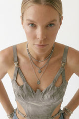 Structured Cut-Out Corset Top- Gray